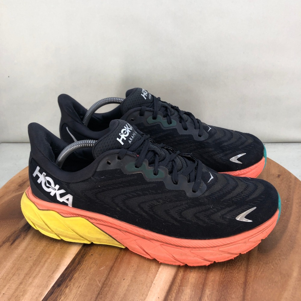 Hoka Arahi 6 Mens Running Shoes Black Orange Yellow 1123194 BFLM Size 10.5 D